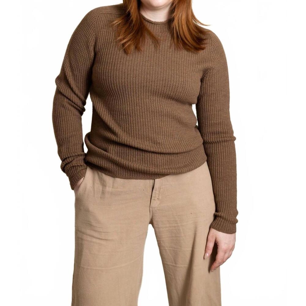 NEW HANNES ROETHER crewneck waffle sweater in brown